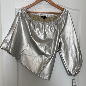 INC NWT Shiny Silver Metallic One-Shoulder Top